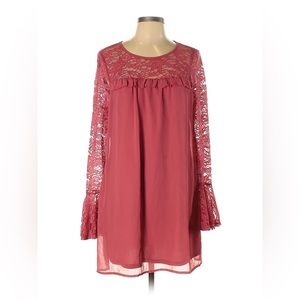 Coquette Shift Dress Dark Blush Lacy Sleeves Sz L